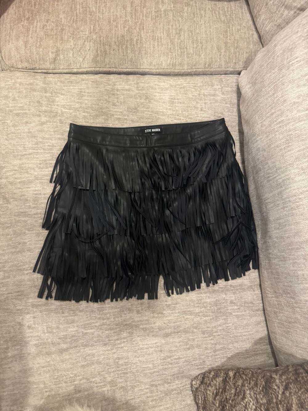 Steve Madden Faux Leather Fringe Skirt Size 10 Black